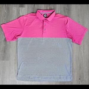 Footjoy Short Sleeve Polo Shirt Men's Pink White Black Striped XL